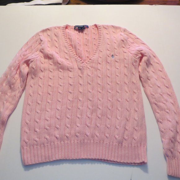 Ralph Lauren Pink Cable V Neck Sweater XL - Picture 1 of 7